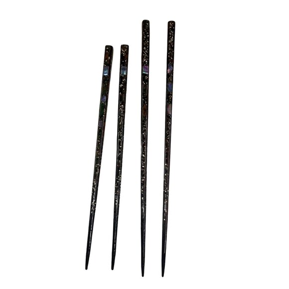 Japanese Chopsticks In Red Enamel Case Boxed Fan Original 2 Set Tachikawa Japan - Picture 15 of 16